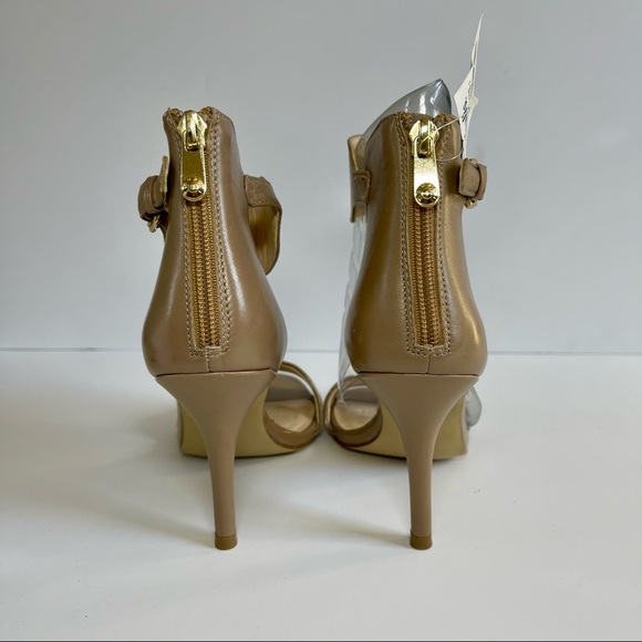 TAHARI Two Tone Tan & Beige Leather Sandal with Wide Ankle Strap NWT - Picture 7 of 11